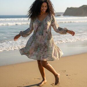 Meet Me In Santorini Lined Long Sleeve Dress Sz M